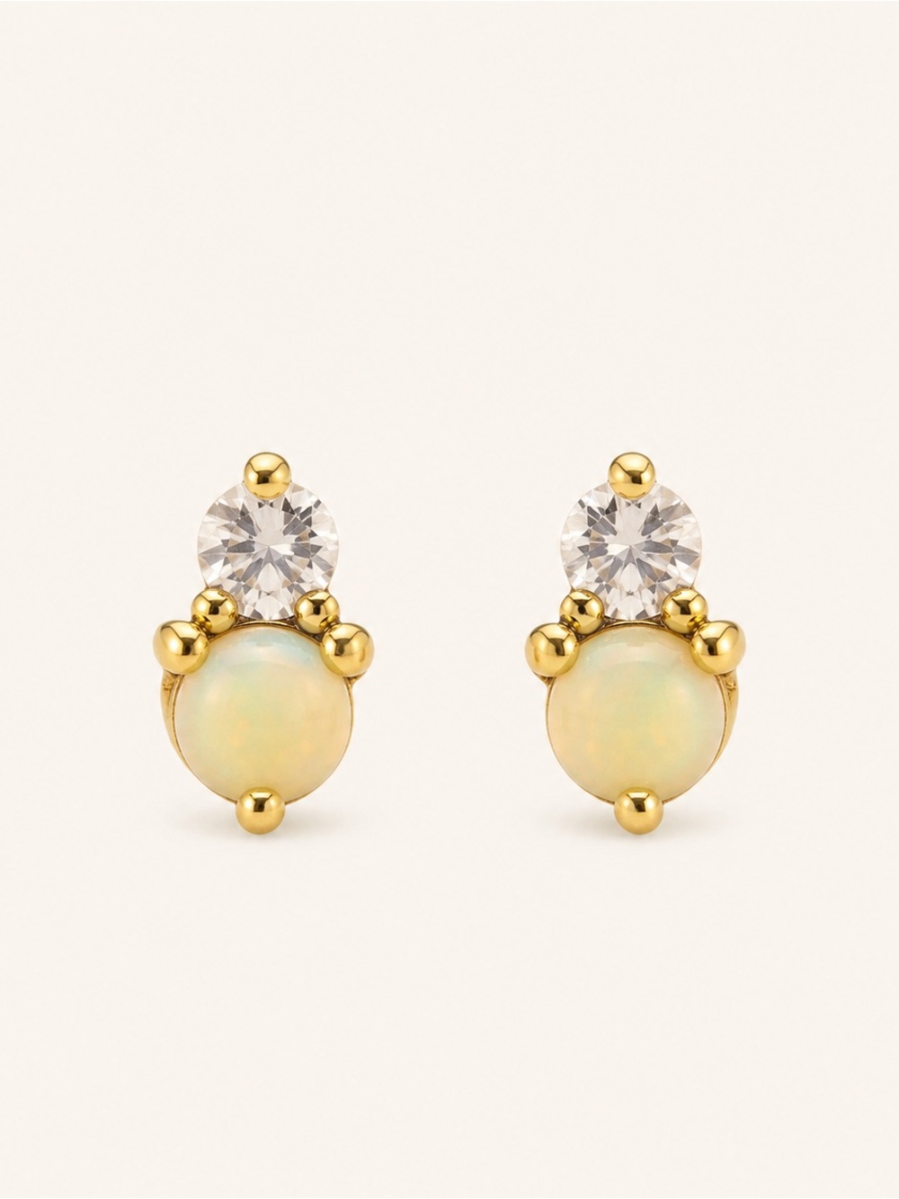 Mejuri Opal & White Sapphire Duo Studs — 14K Yellow Gold